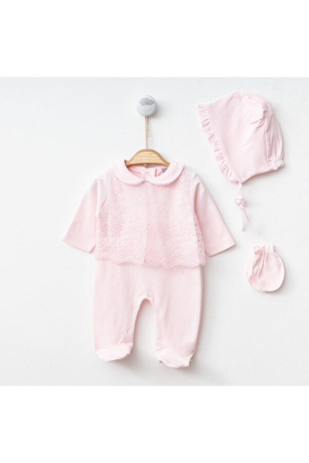 Minimus Kız Bebek Yenidoğan Pamuklu Hastane Çıkışı Daisy Tüllü Tulum Şapka Eldiven Mevlüt Ve Özel Gün Takım