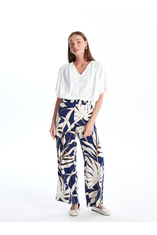 LC Waikiki-Patterned Comfortable Patterned Women's Trousers with Elastic Waist 1