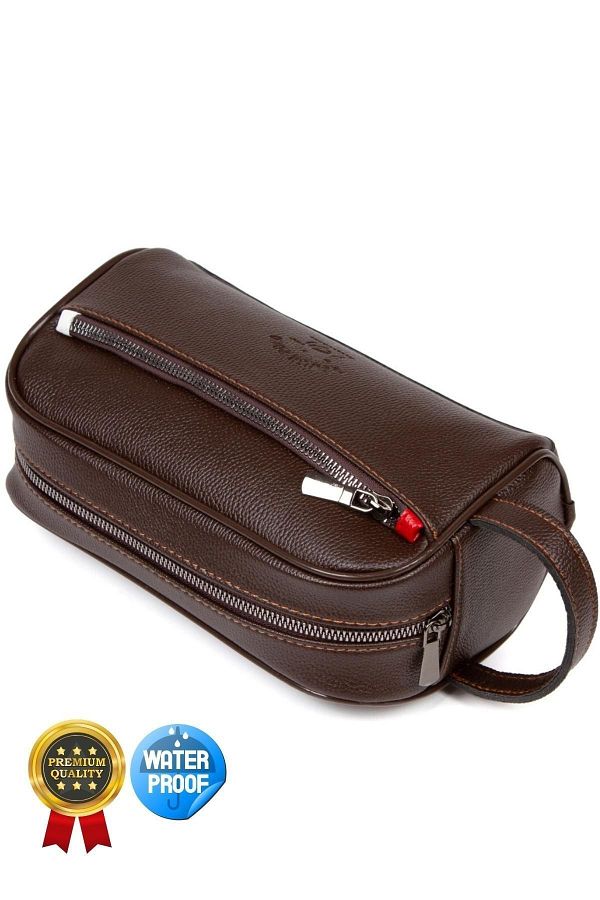 Newish Adelina Men s Leather Portfolio Clutch Bag Travel Shaving Cosmetic Clutch Bag Dark Brown Trendyol