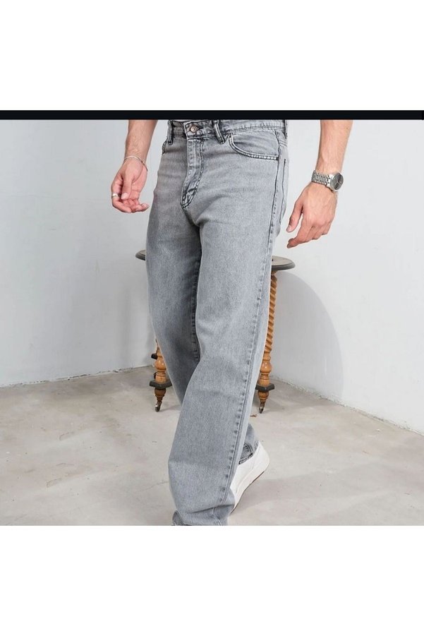 Butik Karaca Copy - Men's Baggy Fly Loose Fit Jeans with Belt Elastic Back