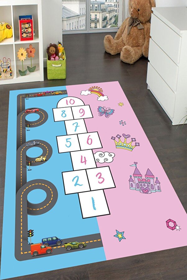 YTR HOME Makinede Yıkanabilir Kaymaz Taban Leke Tutmaz Eğitici Bebek Ve Çocuk Odası Halısı Oyun Matı
