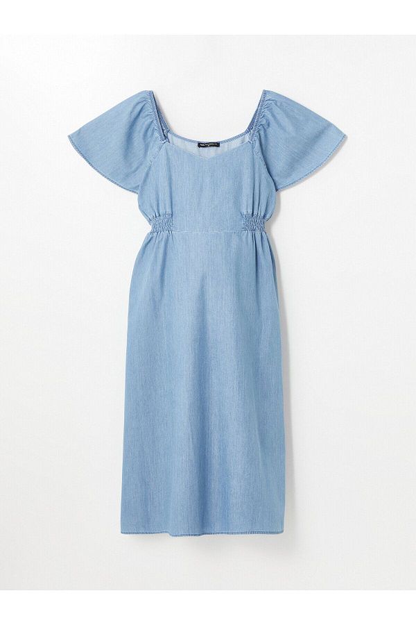 LC Waikiki-Rochie Jeans Maternitate - Guler Inimă, Solidă, Mânecă Scurtă 1