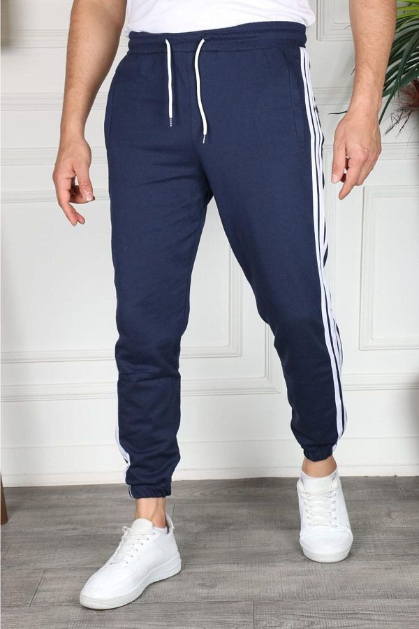 EXSPORT Men s and women s 3 Stripe Navy Blue Sweatpants with Elastic Legs Trendyol