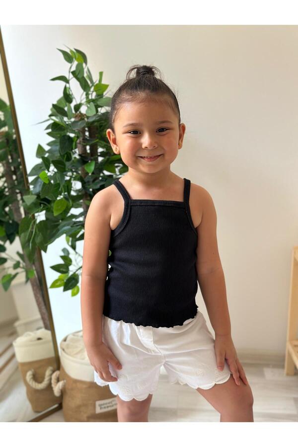 BAHNUR Siyah Ribana Bebek Krop Üst Bluz