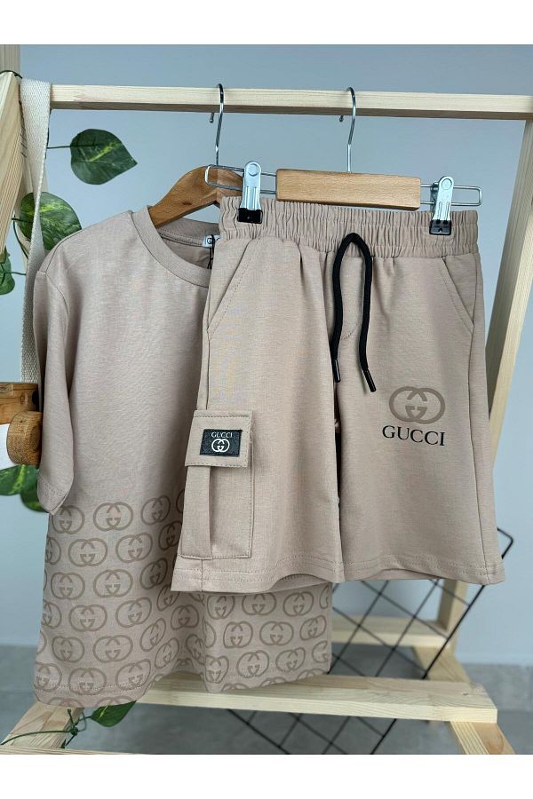 Minizade Gucci Printed Raincoat Shorts Set for Boys Trendyol