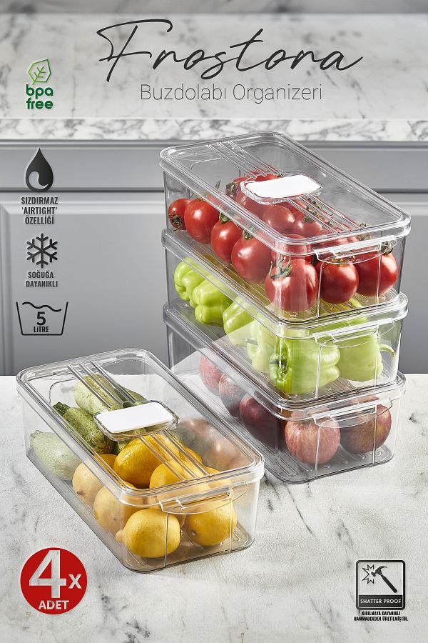 Eva Mia-3 Lt Transparent Frostora Refrigerator Organizer with Lid - 4X Storage and Organizer 1