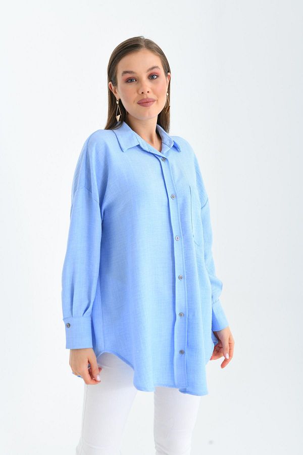 Kiremit-Baby Blue Wide Cut Linen Blended Shirt 1