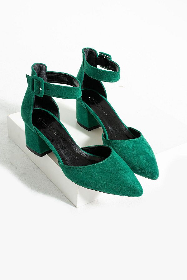 Güllü Shoes-Pantofi de damă din piele întoarsă verde Rochie de seară pantofi de mireasa cu toc gros stiletto 5,5 cm 1