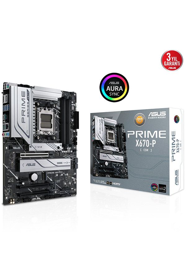 ASUS-Prime X670-p-csm Amd X670 Am5 DDR5 6400 Dp HDMI 3x M2 Usb3.2 Aura RGB 2.5gbit Lan Atx 5x P 1