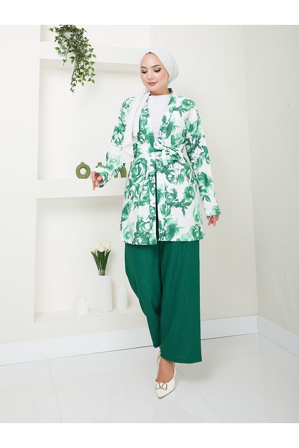 VOLT CLOTHİNG-Blumengemustertes Damen-Kimono-Set - Ohne Verschluss und mit Gürtel 1