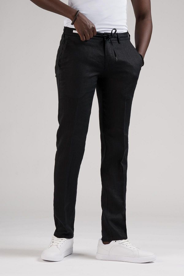 Ecer-Pantaloni de jogging din in brut - 100% in, slimfit, talie elastică și fir 1