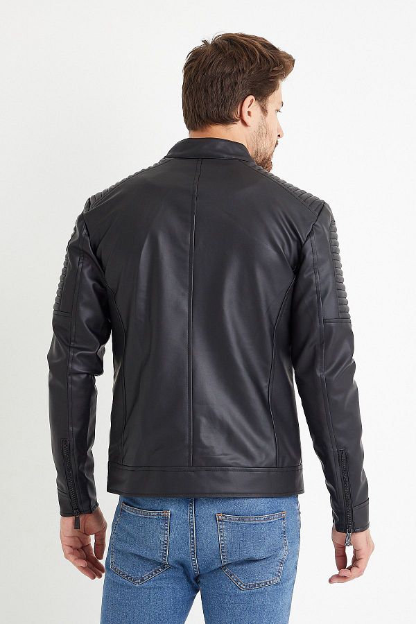 Burke Men s Black Water and Windproof Leather Jacket with Wool Inside Trendyol