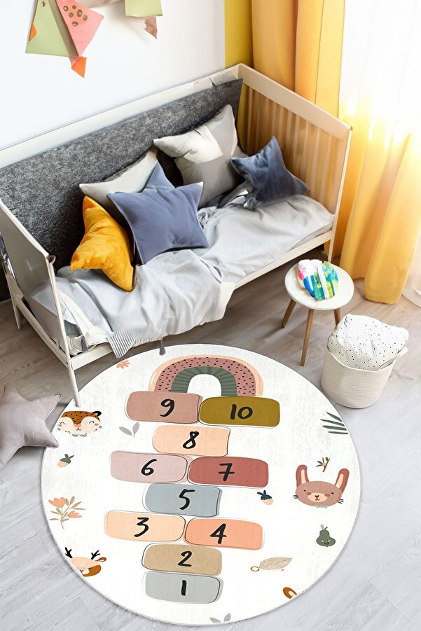 YTR HOME Makinede Yıkanabilir Kaymaz Taban Leke Tutmaz Eğitici Bebek Ve Çocuk Odası Halısı Oyun Matı