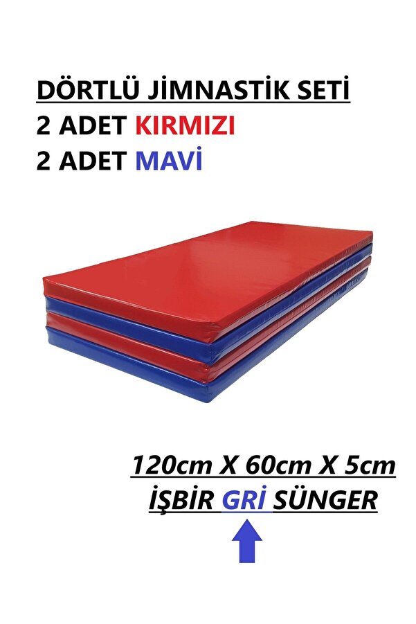 gürteks Kırmızı Mavi Dörtlü Set 60x120x5 cm Çocuk Jimnastik Minderi PVC