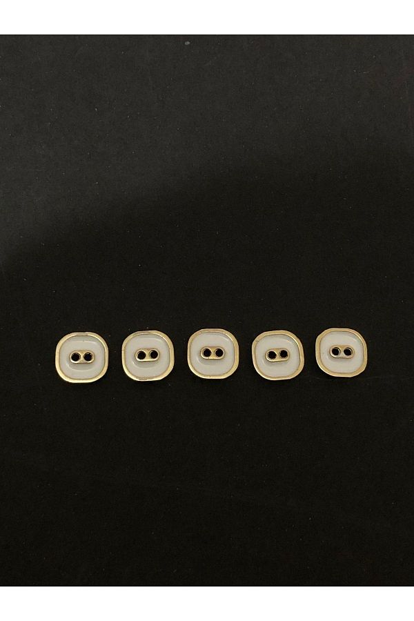 aensia-Gold Gold Over White Enamel Flat Hole Square Button Small Size Metal Button 20 Size Buttons - Pack of 5 1
