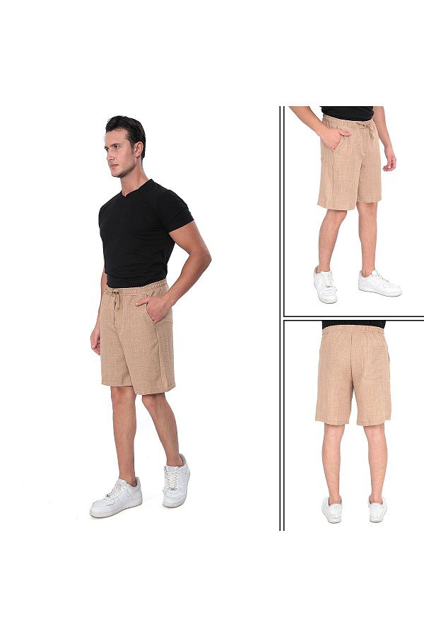 REYNEV-Linen Textured Men's Summer Shorts - Comfortable Fit with Elastic Waist and Pockets 1
