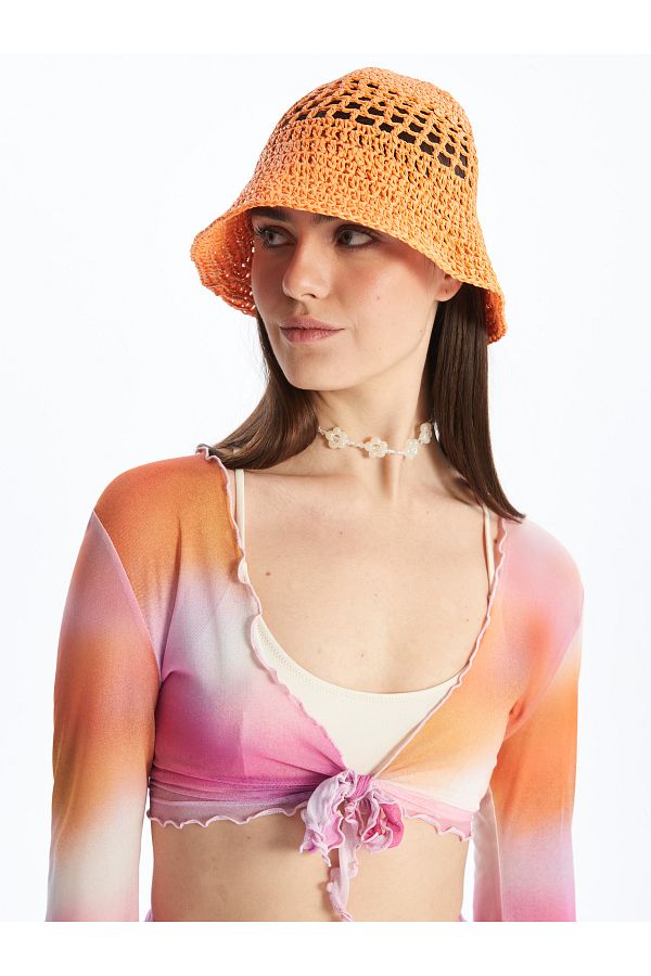 LC Waikiki-Gemusterte langärmlige Strandbluse mit Schalkragen für Damen 1