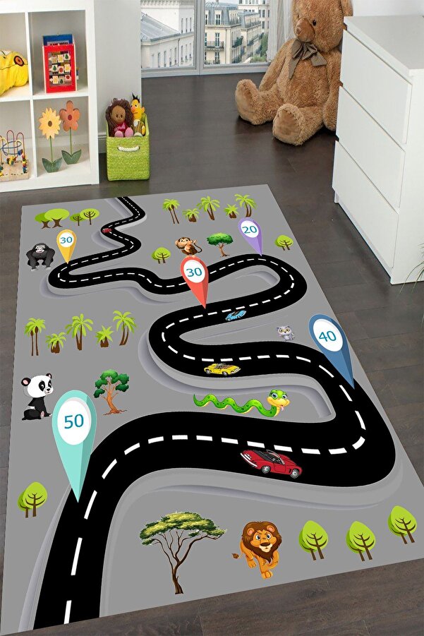 YTR HOME Makinede Yıkanabilir Kaymaz Taban Leke Tutmaz Eğitici Bebek Ve Çocuk Odası Halısı Oyun Matı