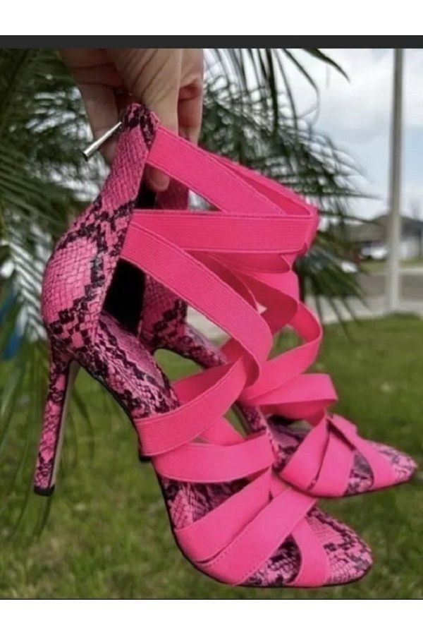 trendyes SANDRA MODEL Pink Snakeskin Heeled Shoes Trendyol