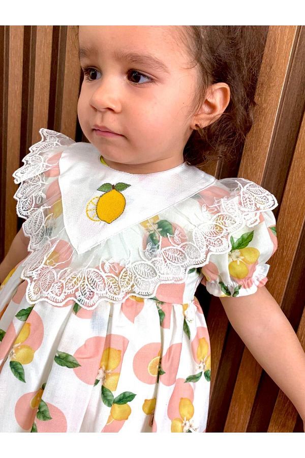 Minikiti Baby Girl Lace Lemon Ruffle Lined Stylish Birthday Eid Special Occasion Dress
