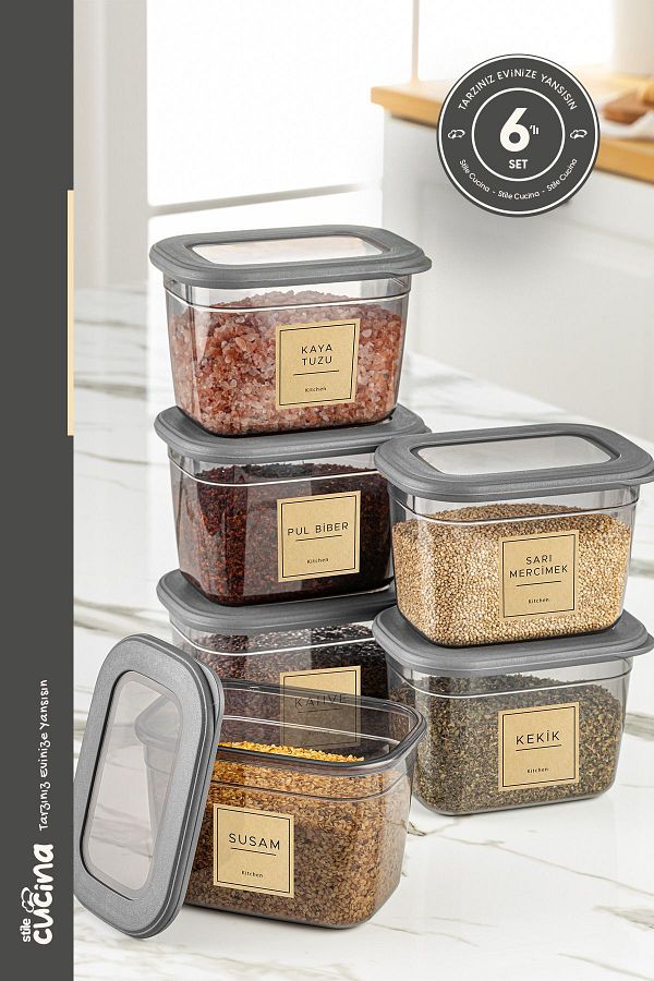 Stile Cucina-800 ml Anthracite - Rectangular Jumbo Size, Microwave Convenient, Silicone Storage Container with 6 Labels 1