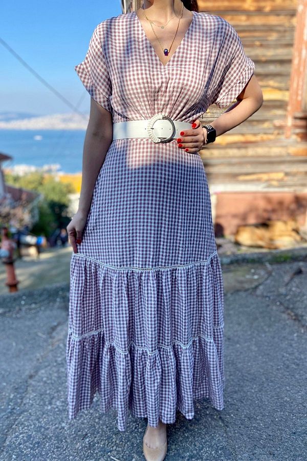 Burgundy gingham dress best sale