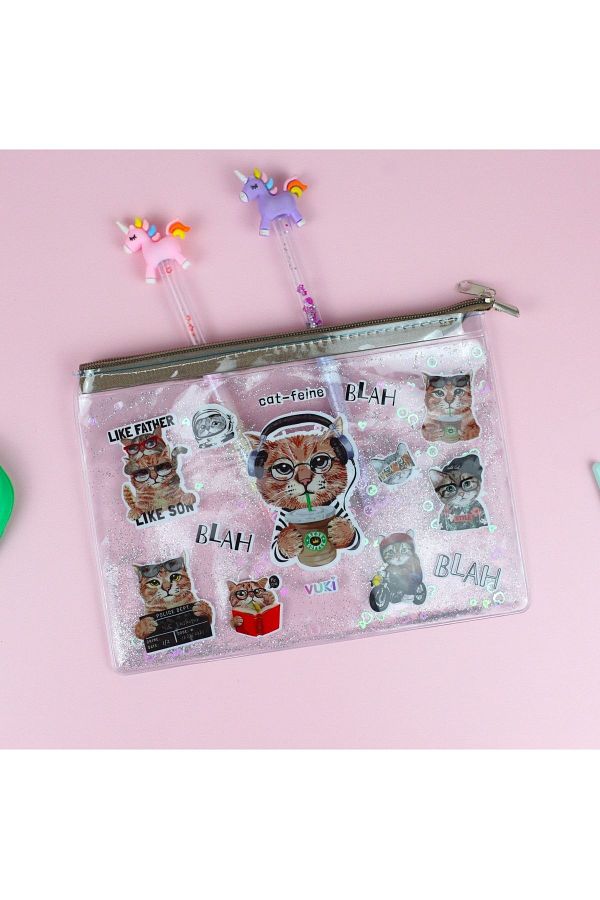 ileri grup-Water Zippered Patterned Transparent File (a5) - Cat 1
