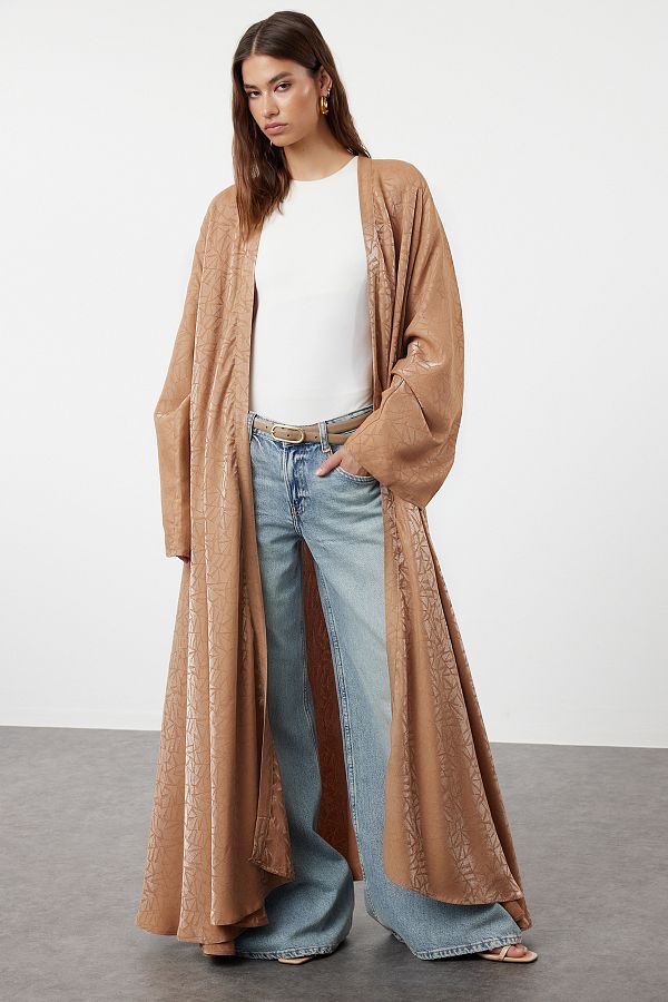 Trendyol Modest-Camel Patterned Woven Cap - Ferace/Abaya TCTSS24KF00045 1