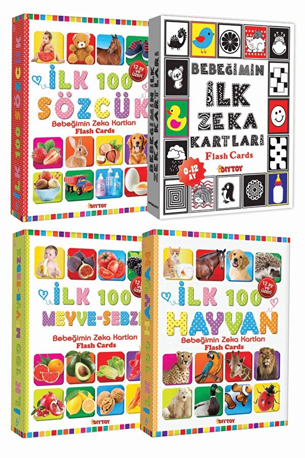 Diytoy Eğitim Seti 100 Sözcük + Ilk 100 Hayvan + Ilk 100 Sebze Meyve + Bebeğimin Ilk Zeka Kartları