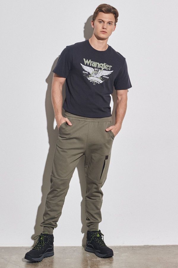 WRANGLER-Φούτερ Jogger με κανονική εφαρμογή 100% βαμβακερό χακί 1