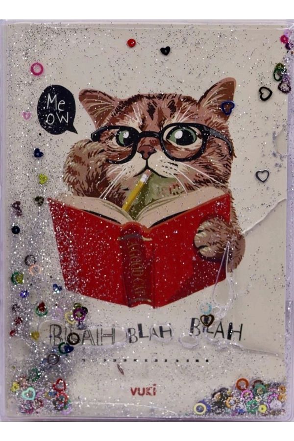 m melisa hediyelik-Cute Cat Patterned A5 Size Notebook with Glitter and Watery Cover Mls-305 1