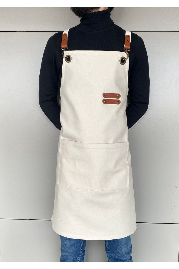 apr-10-Kp-03 Apron Design - Genuine Leather Detailed Canvas 1