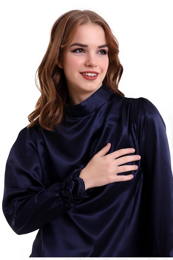 Satin navy blouse sales