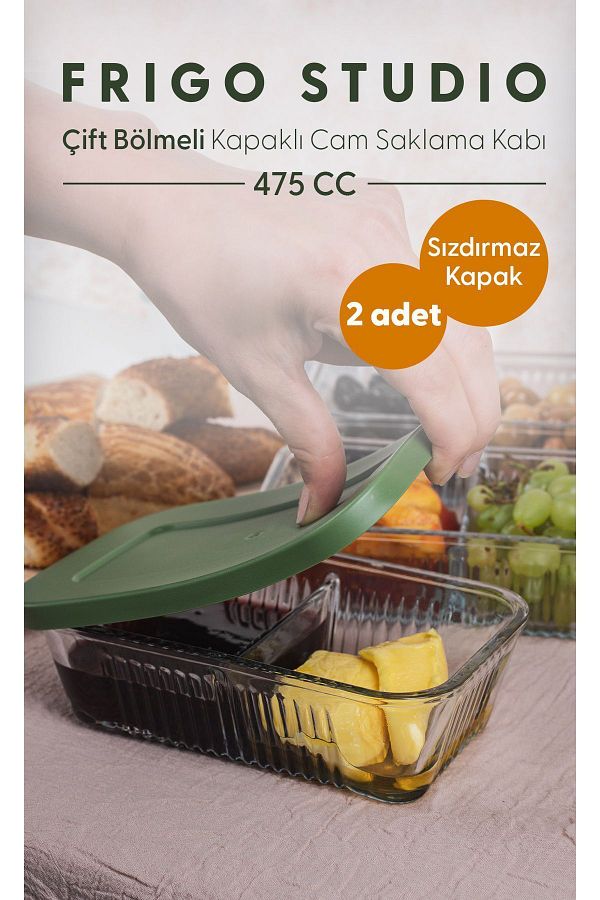 Fhilli-Frigo 2 Compartments - Breakfast Butter, Glass Storage Container with Leak Proof Lid 1