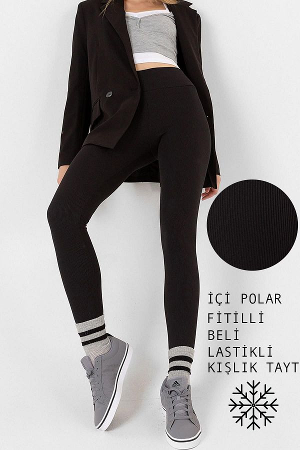 Domoda-Schwarze Fleece-Innenseite, elastische, erhöhte, gerippte, kombinierte Interlock-Winter-Strickstrumpfhose 1