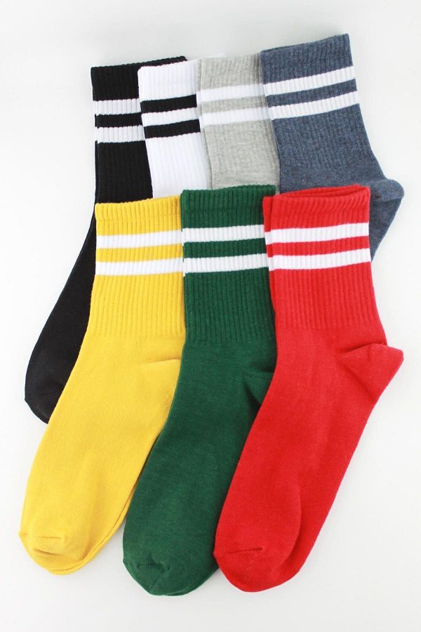 Trick or Treat Pack of 7 Colorful Striped Half Socks Men Women Unisex Socks Trendyol