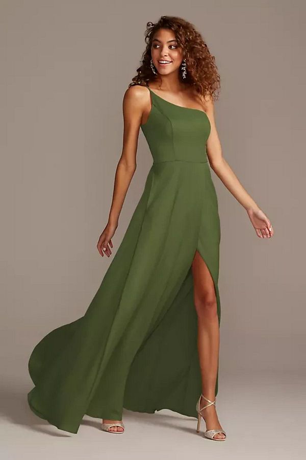 Oleg Cassini One Shoulder Green Crepe Evening Dress F20099 Trendyol