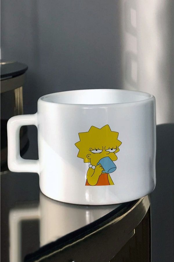 Hediyexpres-Lisa Simpson Drinking Coffee Printed Tea-Coffee Cup 1
