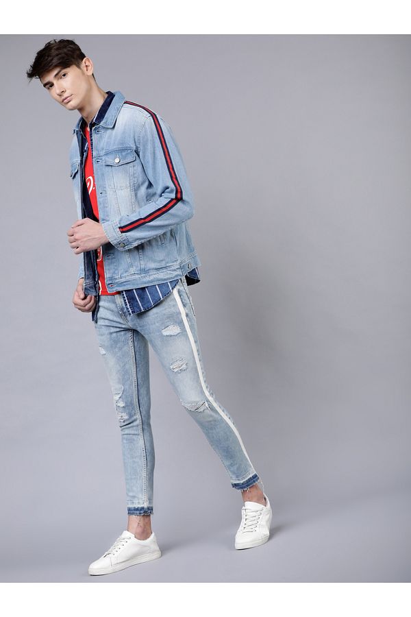 Denim jacket with side stripe on sale