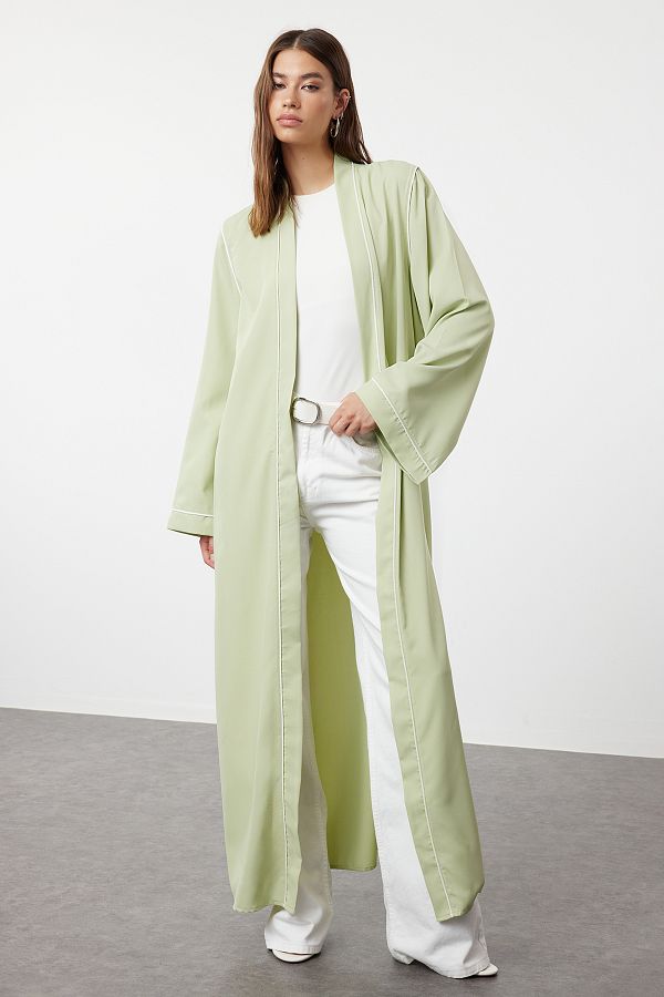 Trendyol Modest-Tkana czapka - Khaki z lamówką, szczegółowa Ferace i abaja TCTSS24KF00042 1