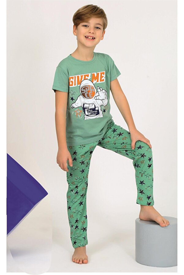 vitmo Erkek Çocuk Kısa Kollu %100 Pamuklu Flight Pijama Takımı