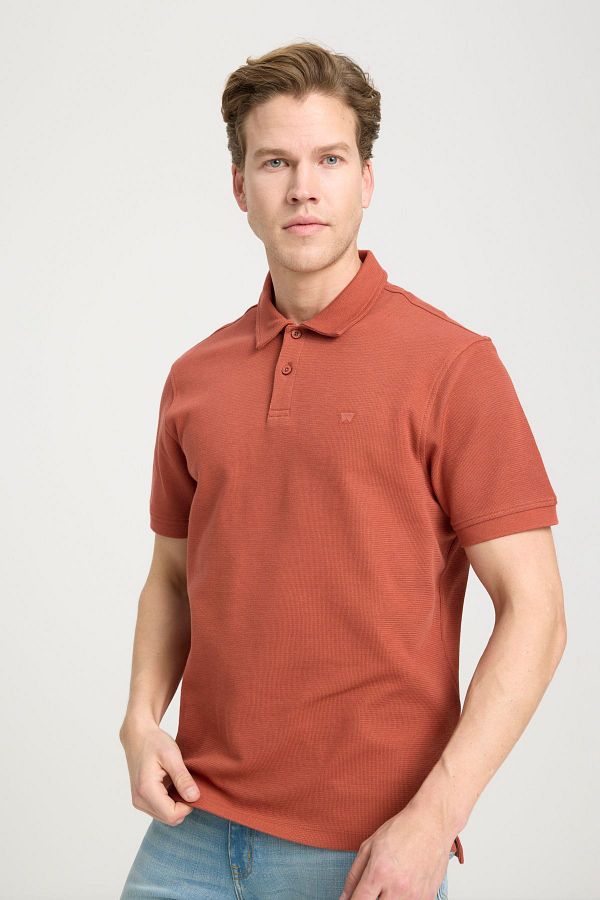 WRANGLER-Μπλουζάκι Regular Fit Regular Cut γιακά Polo Τούβλο χρώματος T-shirt 1