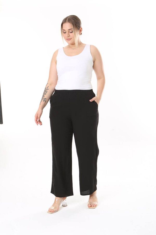 Black linen trousers plus size online