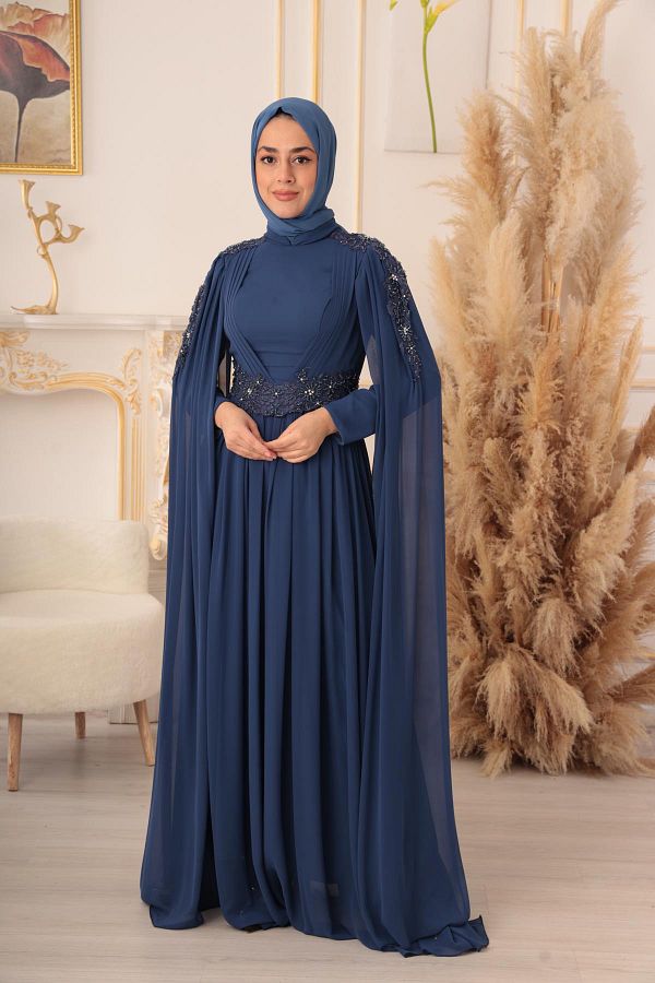 Modamart Star Evening Dress Chiffon Hijab Evening Dress with Shoulder Cape Trendyol