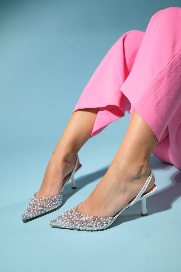 luvishoes PERUN Pearl Pearl Transparent Women s Thin Heeled Evening Dress Shoes Trendyol