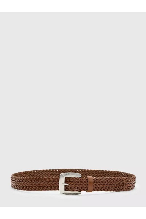 John Varvatos Fennimore Belt Italian Craftsmanship Luxury Style Woven Cowhide Leather and Brass Buckle Trendyol