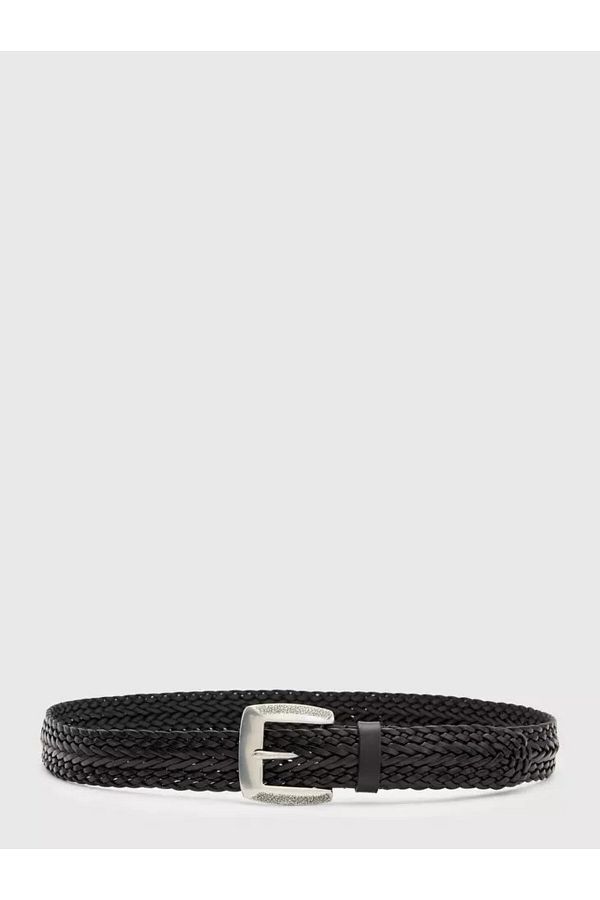 John Varvatos Fennimore Belt Italian Craftsmanship Luxury Style Woven Cowhide Leather and Brass Buckle Trendyol