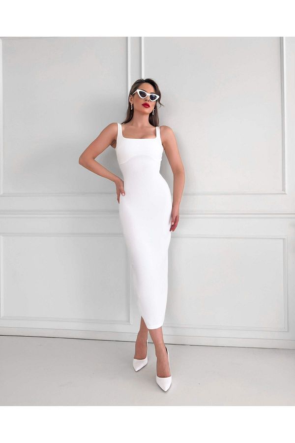 ESRAHELVACI White Fitted Midi Dress Trendyol