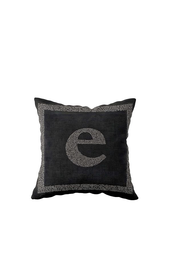 linazaitun-Letter E Anthracite Floor Gray Framed Single Side Printed Hidden Zippered Decorative Pillow Case 1