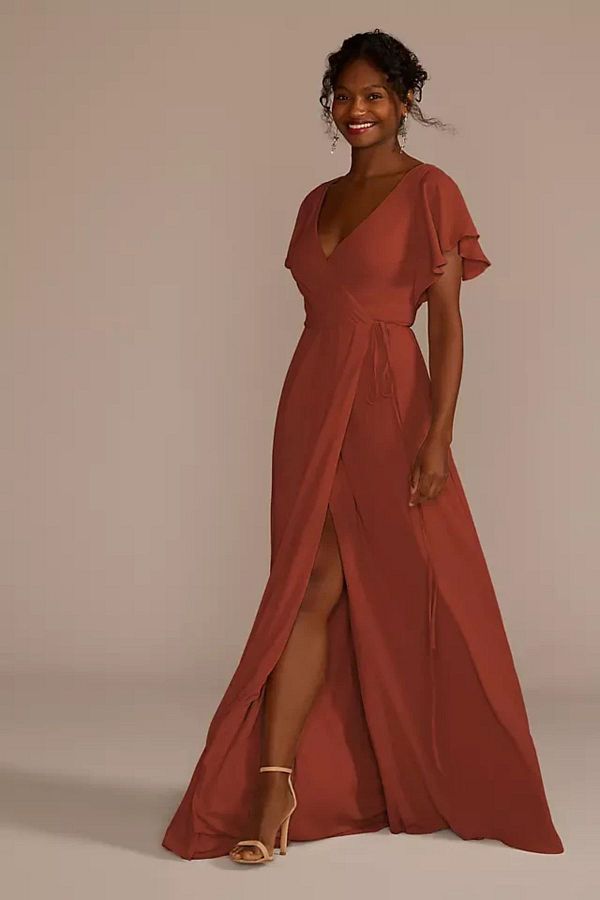 Oleg Cassini Cinnamon Color Long Evening Dress Short Sleeve F20039 Trendyol